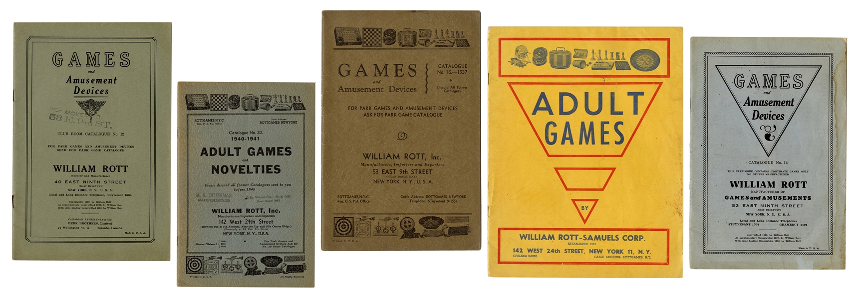  William Rott Games and Amusement Devices. Lot of 5 Catalogs...