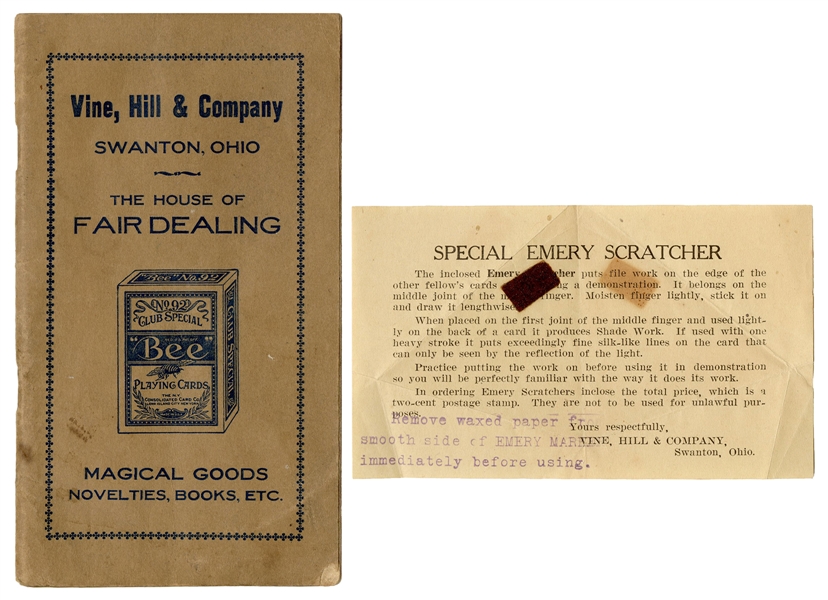  Vine, Hill & Company Catalog [with Emery Scratcher]. Swanto...