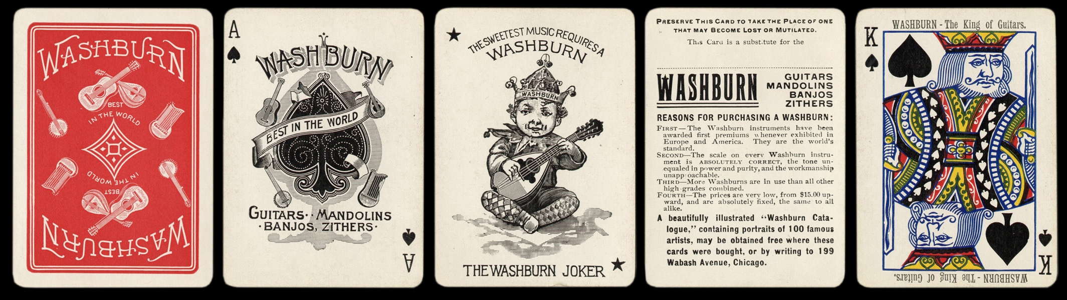  Washburn Guitars Advertising Playing Cards. Circa 1900. 52 ...