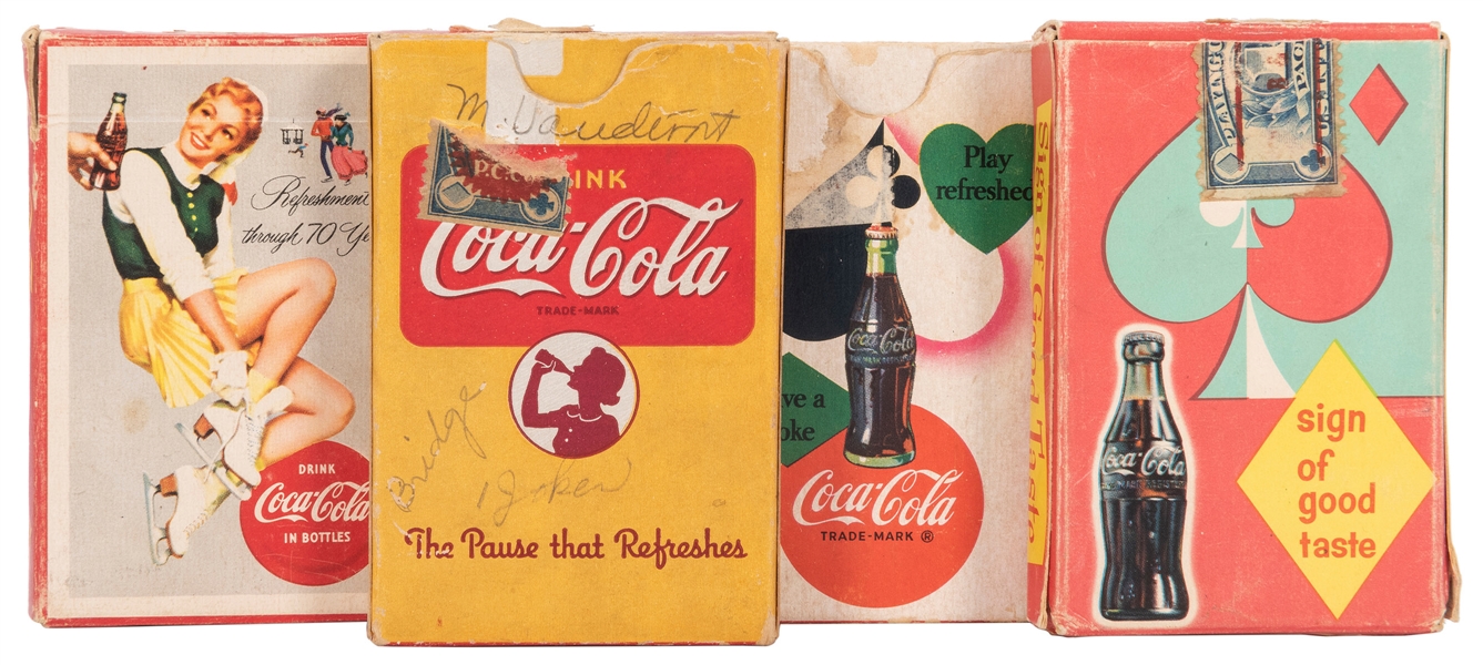  Coca-Cola Advertising Playing Cards. Lot of 4. 1950s. Inclu...