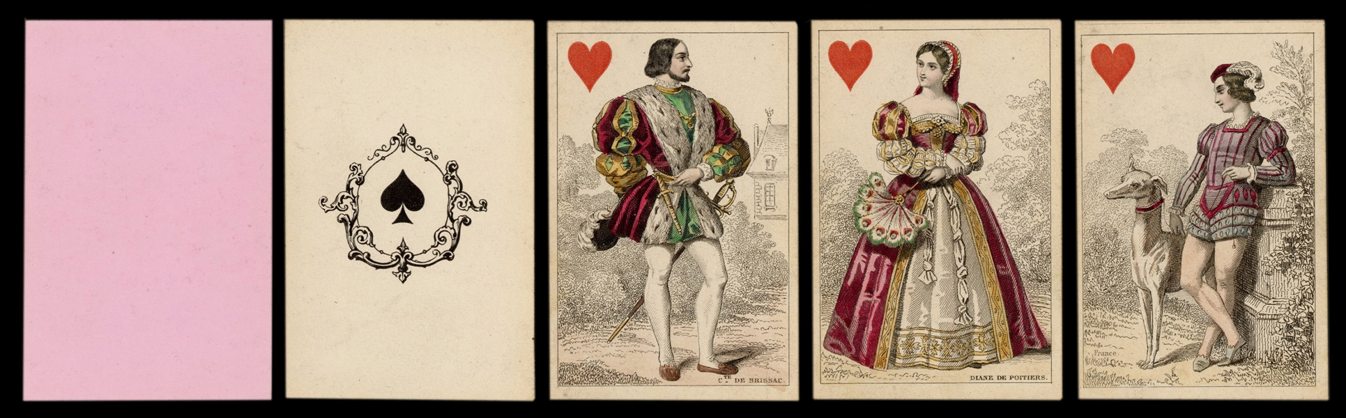  Early French Costume Deck. Circa 1850. Square cornered deck...