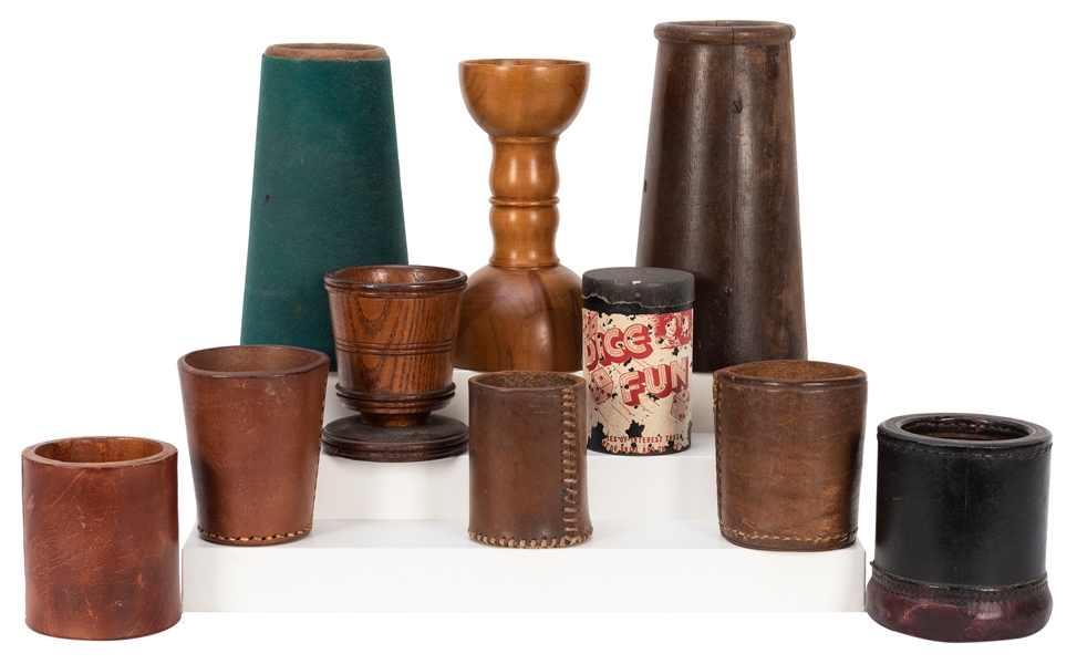  Group of Dice Cups and Hazard Drops. Including a turned woo...