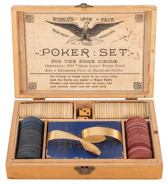  1892 Chicago Worlds Fair Poker Chip Set. Chicago, 1892. So...