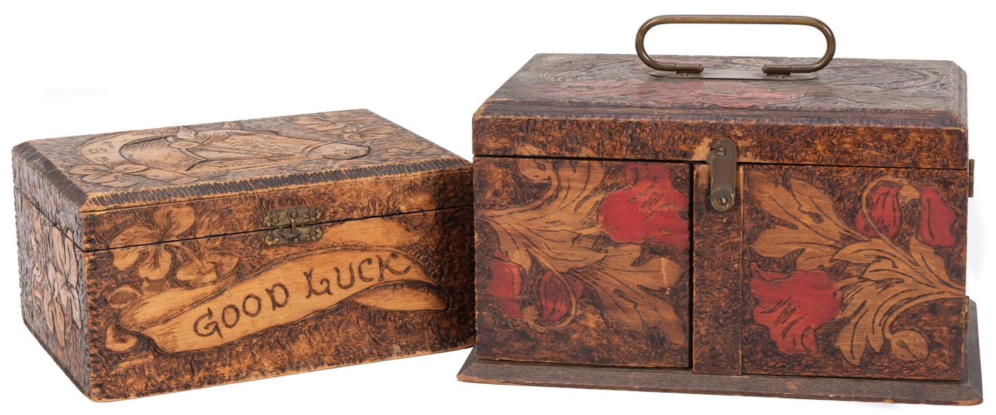  Two Chiseled / Carved Wooden Poker Cases. Circa 1920s/30s. ...