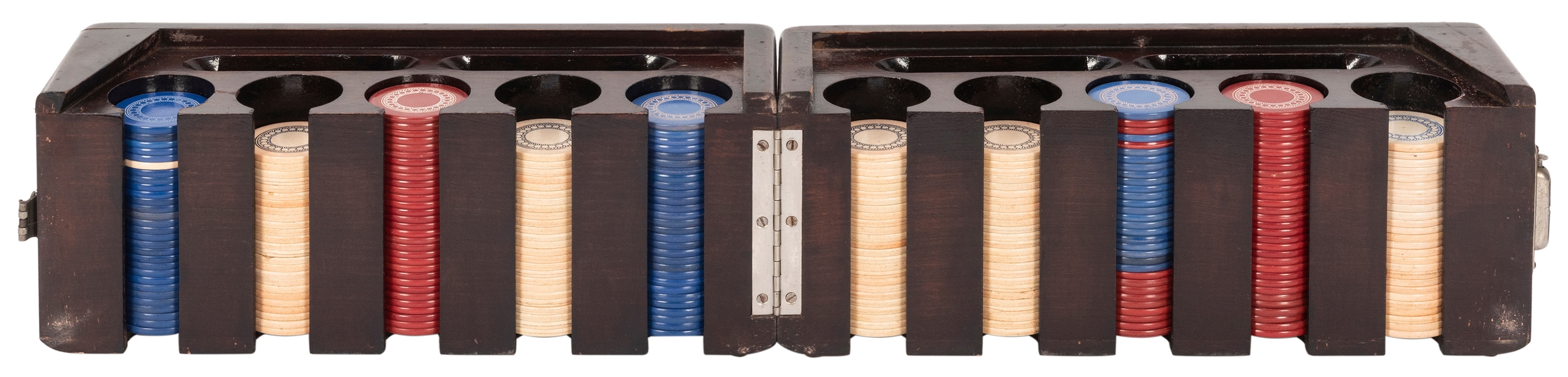  Expandable Antique Wooden Poker Chip Set. Circa 1920s. Hard...