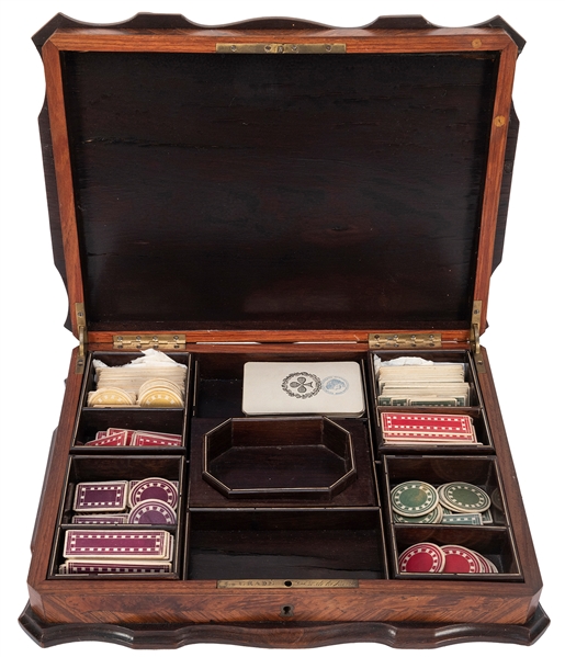  Fine French Gaming Set with Bone Counters. Paris, ca. 1870s...