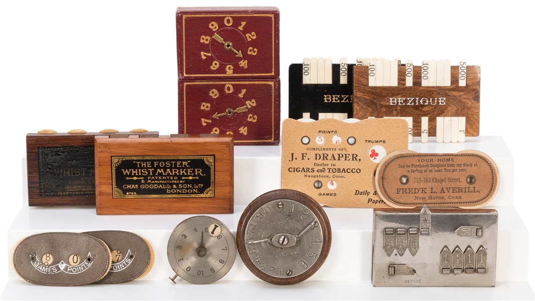  Group of Whist/Bezique Counters and Trump Indicators. Ten e...