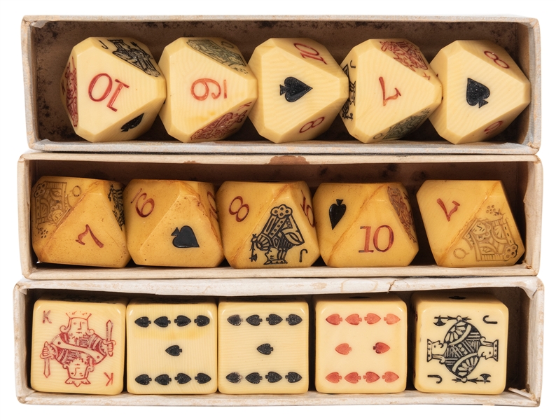  Three Early Poker Dice Sets. Including two eight-sided or “...