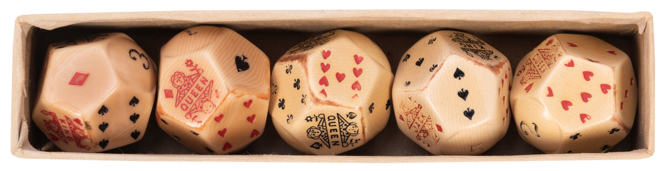  Montana Dice Set. Complete set of five celluloid ten-sided ...