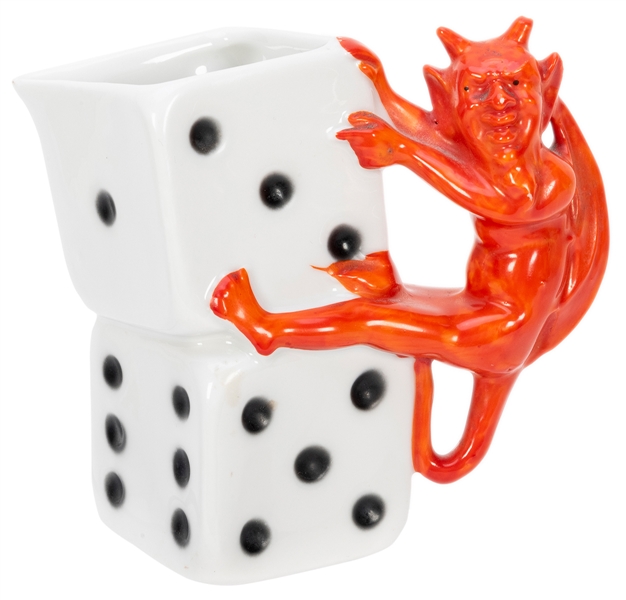  Devil & Dice Porcelain Pitcher. Germany: MW Co. Figural cre...