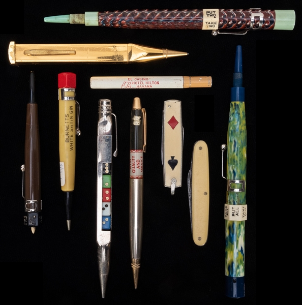  Lot of Gambling Themed Pens and Pocket Knives. Ten pieces, ...