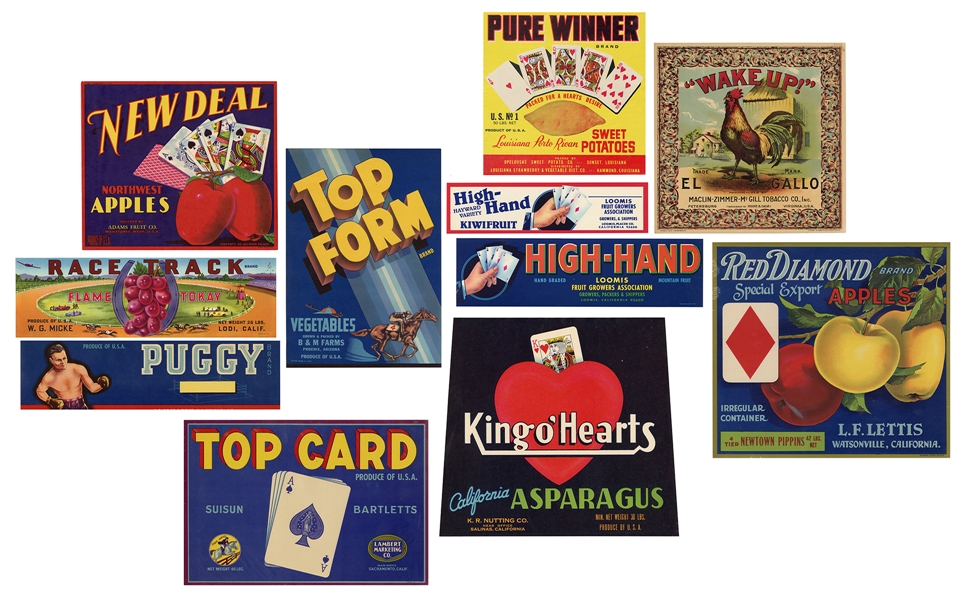  Gambling-Themed Fruit and Produce Label Collection. Approxi...