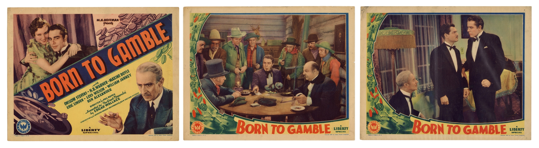  Born to Gamble. Three Lobby Cards. Liberty, 1935. Three col...