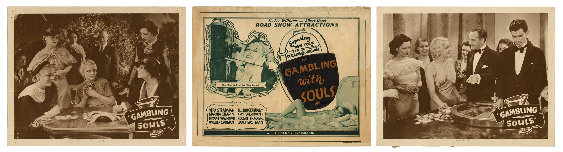  Gambling with Souls Lobby Cards (3). N.d. (R-1940s?). Three...