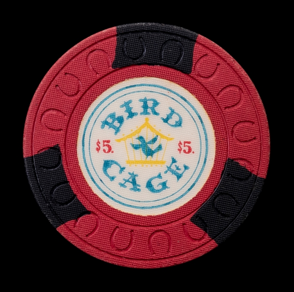  Bird Cage $5 Casino Chip. Las Vegas, ca. 1958. R-3. Red wit...