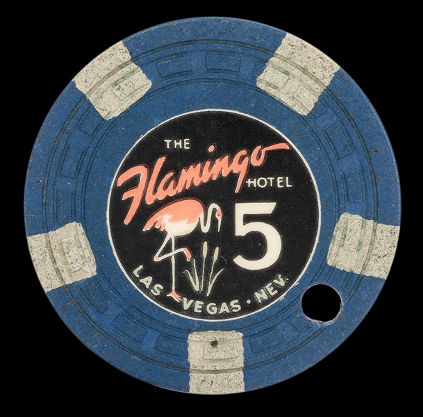  Flamingo Casino $5 Las Vegas Chip. Fifth issue. R-5. Drille...