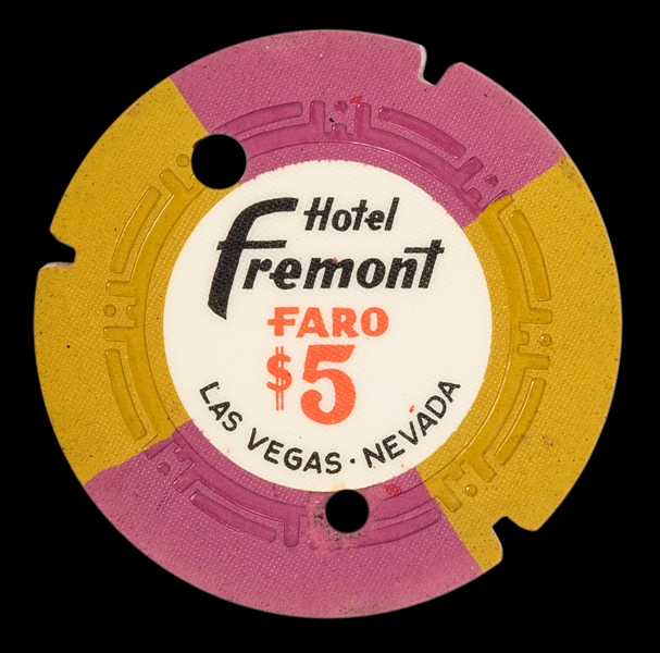  Hotel Fremont $5 Faro Casino Chip. Mustard and lavender, dr...