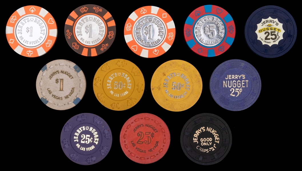  Jerry’s Nugget Las Vegas Casino Chip Lot. Group of 12, incl...