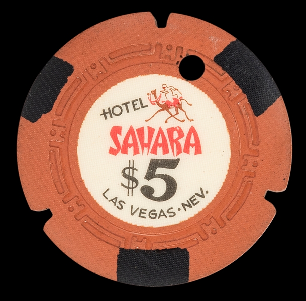  Sahara $5 Las Vegas Casino Chip. Sixth issue. R-9. Brick re...