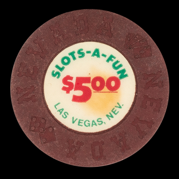  Slots-A-Fun $5 Las Vegas Casino Chip. First issue. R-9. Nev...