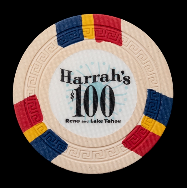 Harrah’s Reno and Lake Tahoe $100 Casino Chip. 1950s. Third...