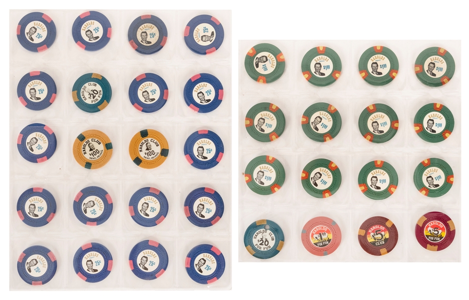  Harold’s Club Casino Chips. Lot of 36, including two scarce...