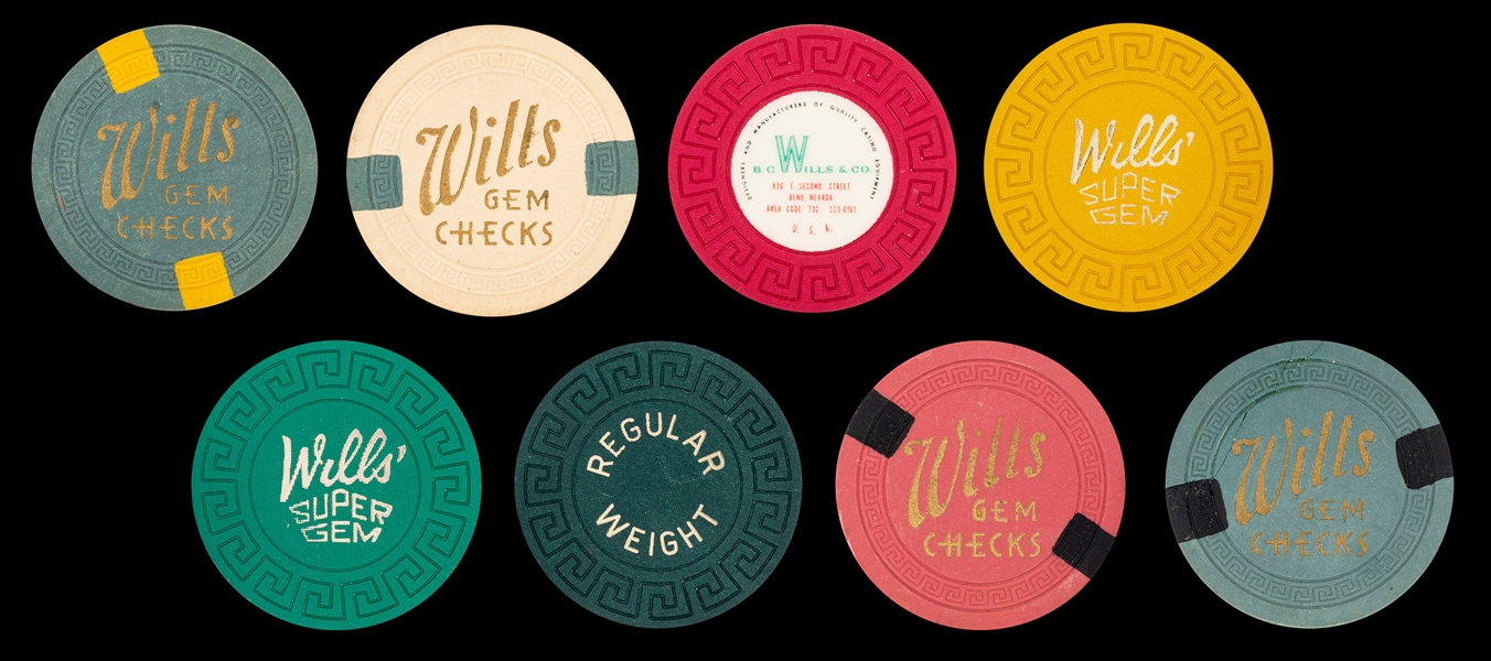  B.C. Wills / Wills Gem Checks Sample Chips. Eight different...