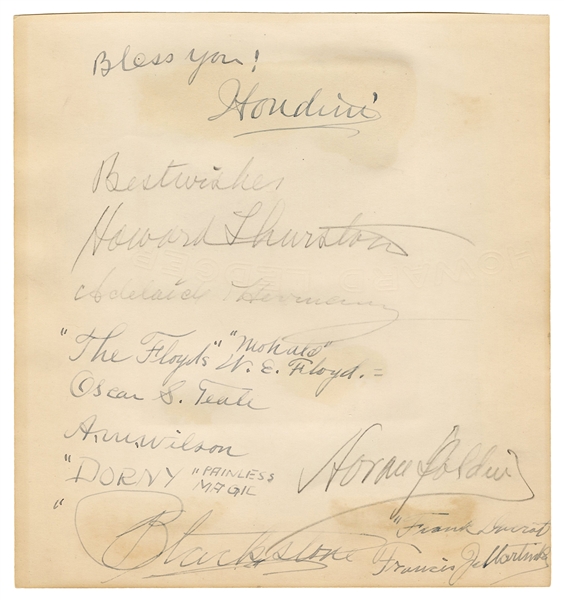 [Autographs] Group of Important Magicians’ Autographs, Including Houdini. 