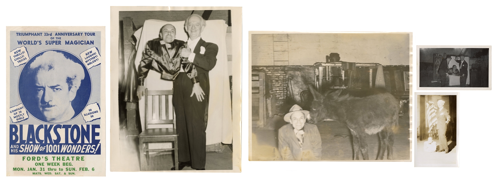 Eck, John (John Eckhardt). Four Photographs of Johnny Eck and Harry Blackstone. 