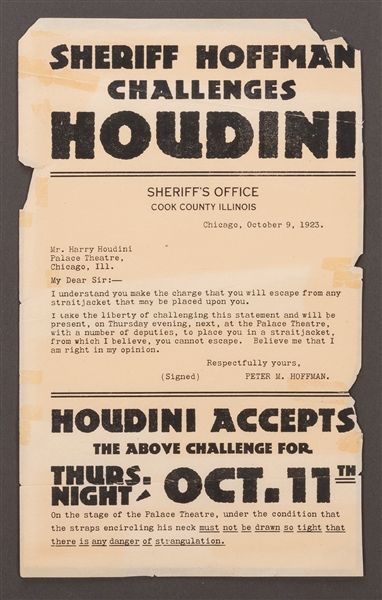 Houdini, Harry (Ehrich Weisz). Sheriff Hoffman Challenges Houdini. 