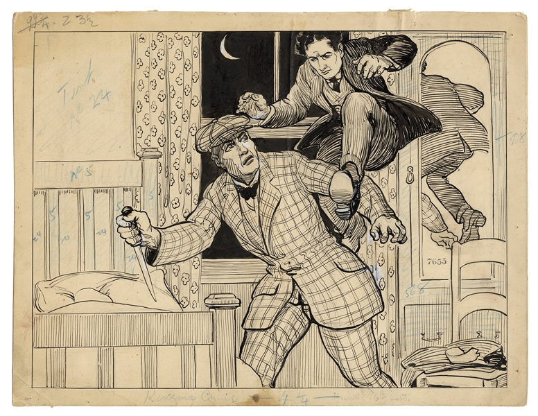 [Houdini, Harry (Ehrich Weisz)] Ogle, R.B. Original Publicity Illustration of Houdini. 