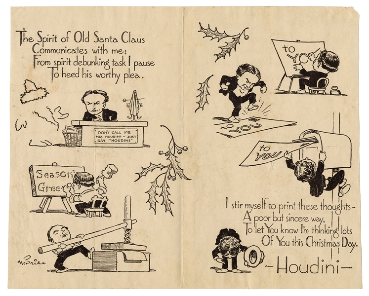 Houdini, Harry (Ehrich Weisz). Illustrated Houdini Christmas Card. 