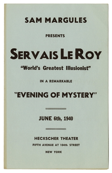 LeRoy, Servais (Jean Henri Servais LeRoy). Program for Servais LeRoy’s Final Performance. 