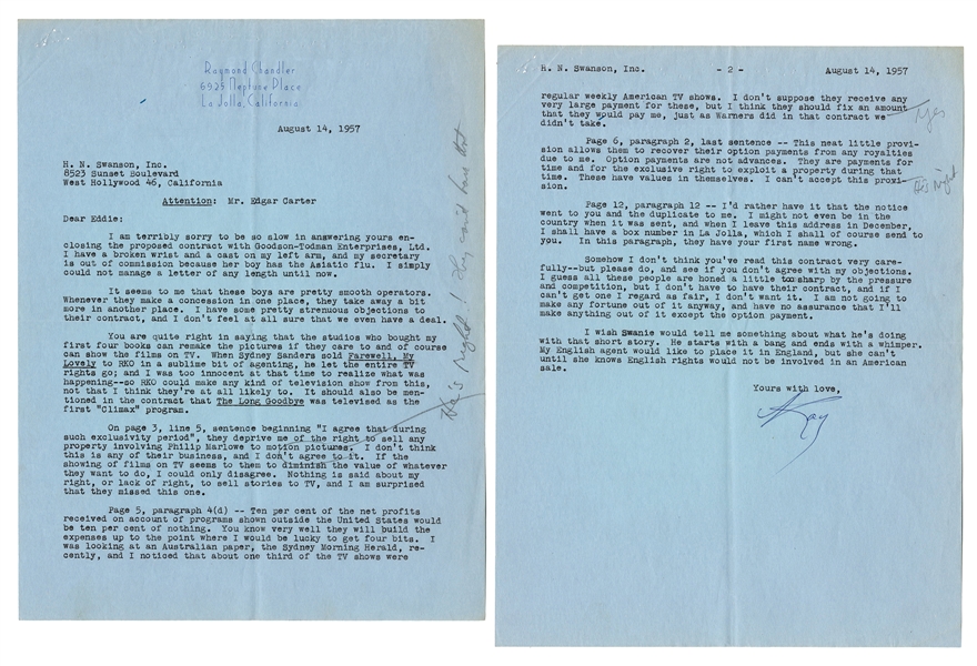  CHANDLER, Raymond (1888–1959). Typed Letter Signed (“Ray”) ...