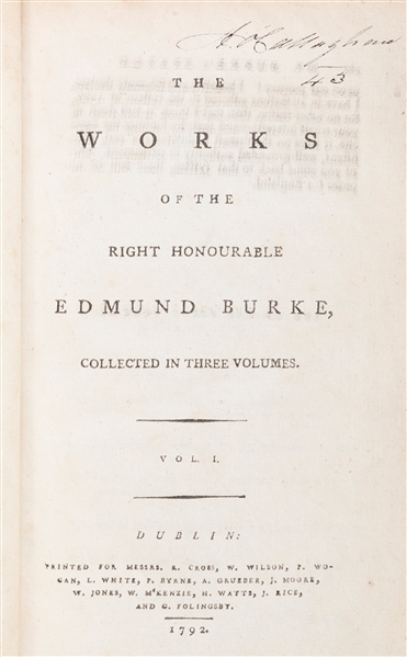  BURKE, Edmund (1729–1797). The Works of the Right Honourabl...