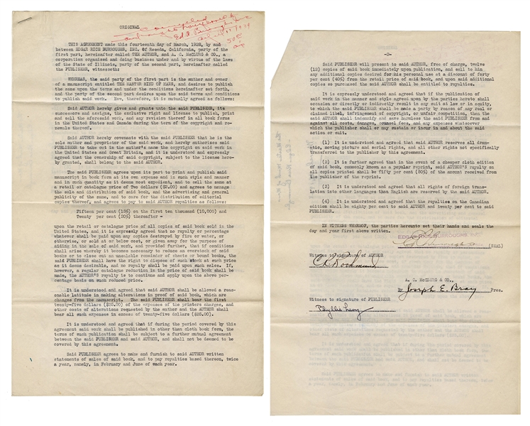  BURROUGHS, Edgar Rice (1875–1950). Document Signed by Burro...
