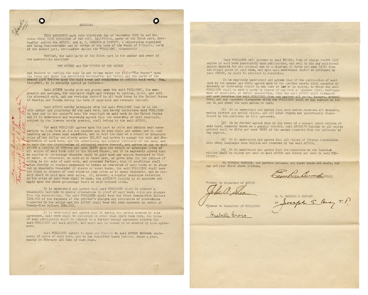  BURROUGHS, Edgar Rice (1875–1950). Document Signed by Burro...