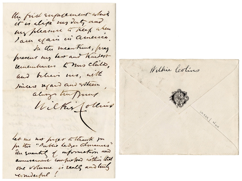  COLLINS, William Wilkie (1824–1889). Autograph Letter Signe...