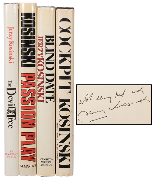  KOSINSKI, Jerzy (1933–1991). Four Inscribed Titles. Includi...