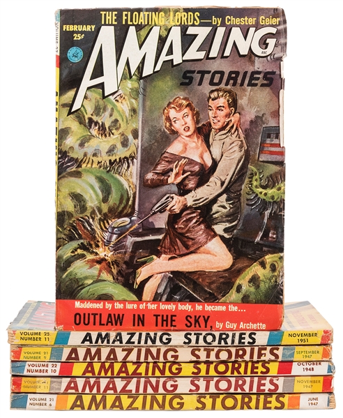  [PULPS]. Six Amazing Stories Pulp Magazines. Experimenter P...