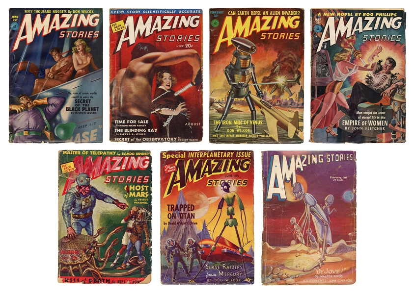  [PULPS]. Seven Issues of Amazing Stories Pulp Magazines. In...