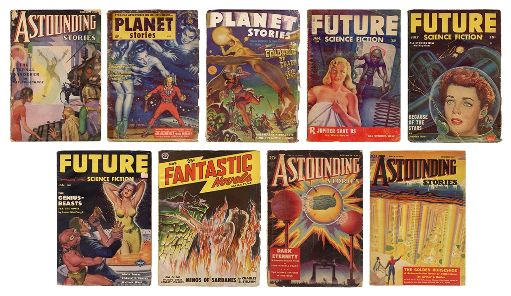  [PULPS]. Nine Issues of Science Fiction Pulp Magazines. Inc...