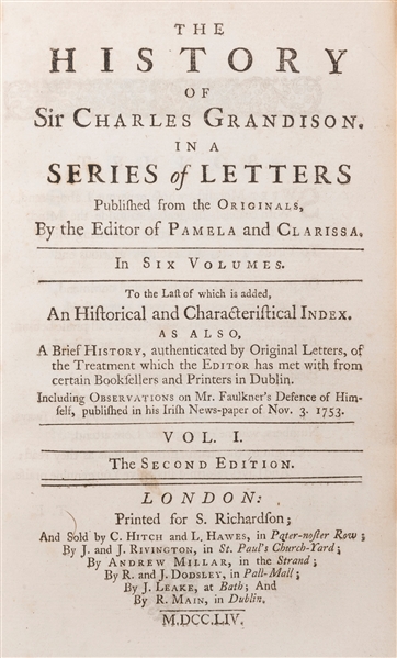  RICHARDSON, Samuel (1689–1761). The History of Charles Gran...