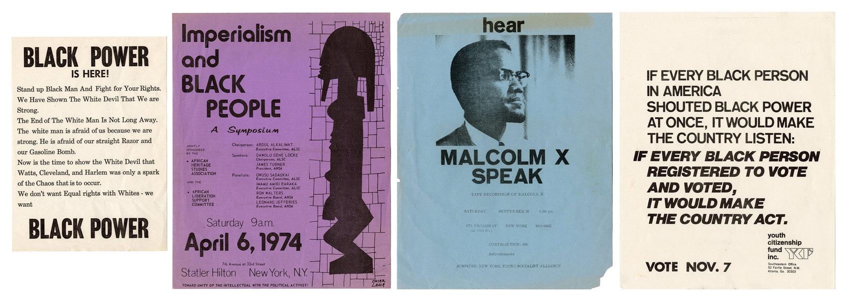  [CIVIL RIGHTS]. Four Civil Rights Related Flyers / Handbill...