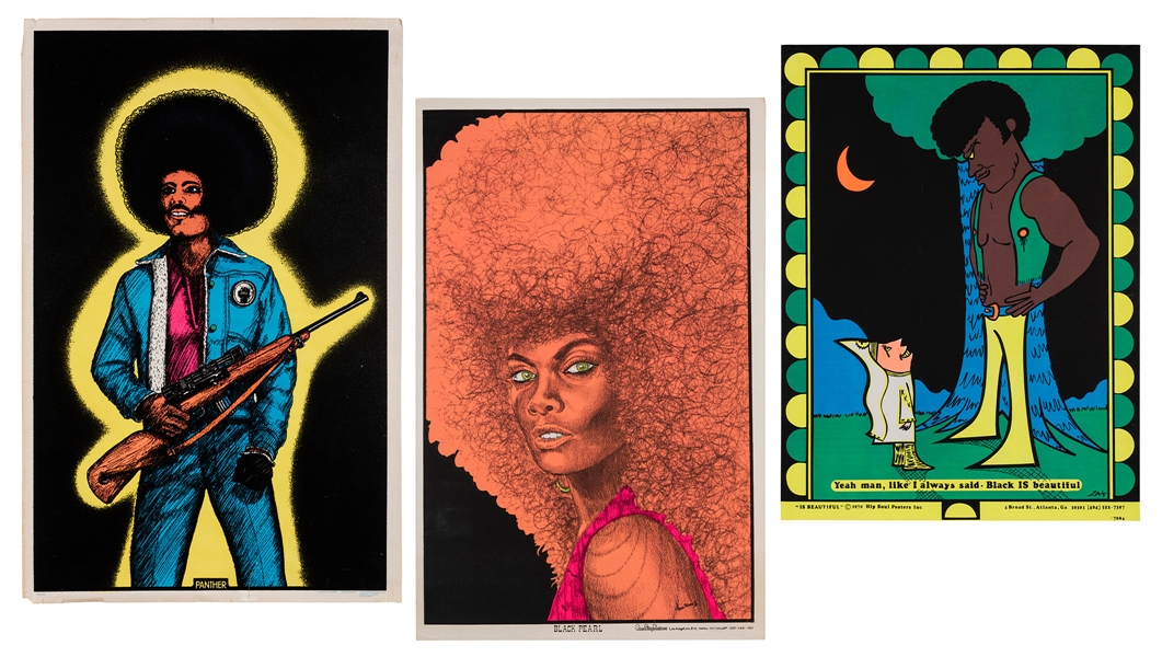  Three African American / Black Panther Black Light Posters....