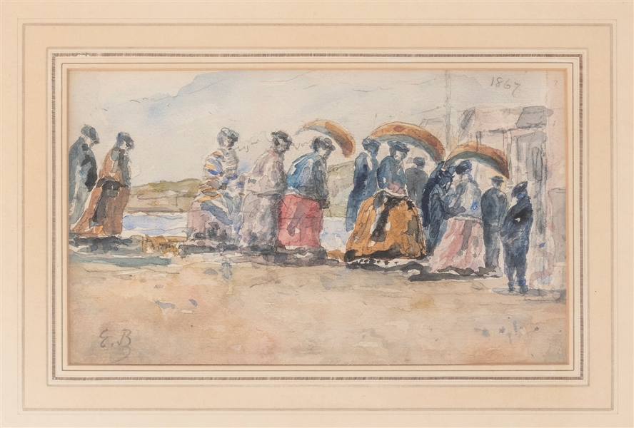  Manner of Eugene Boudin (French, 1824-1898). Figures on a B...