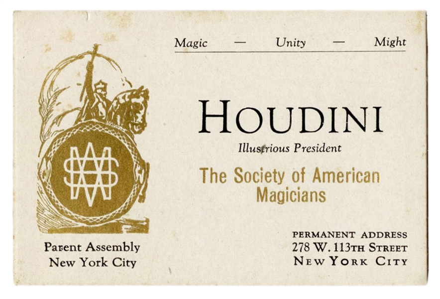  Houdini, Harry (Ehrich Weisz). Houdini S.A.M. Business Card...