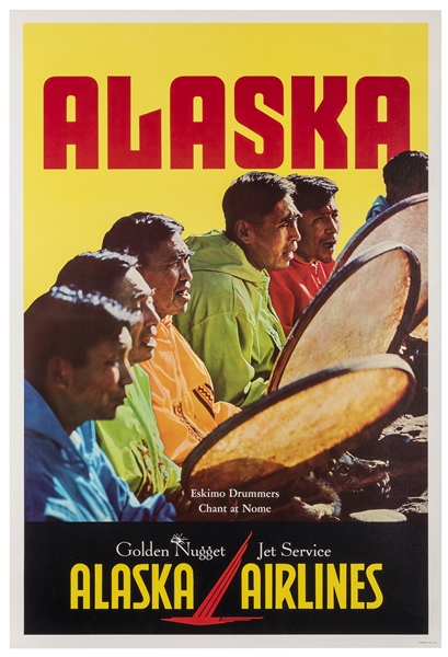  Alaska Airlines / Eskimo Drummers. USA, 1970s. Color photo-...