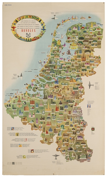  [PICTORIAL MAP] Benelux / Tourist Map of Belgium, Holland, ...