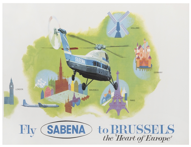  Fly Sabena to Brussels / Heart of Europe. Circa 1950s/60s. ...